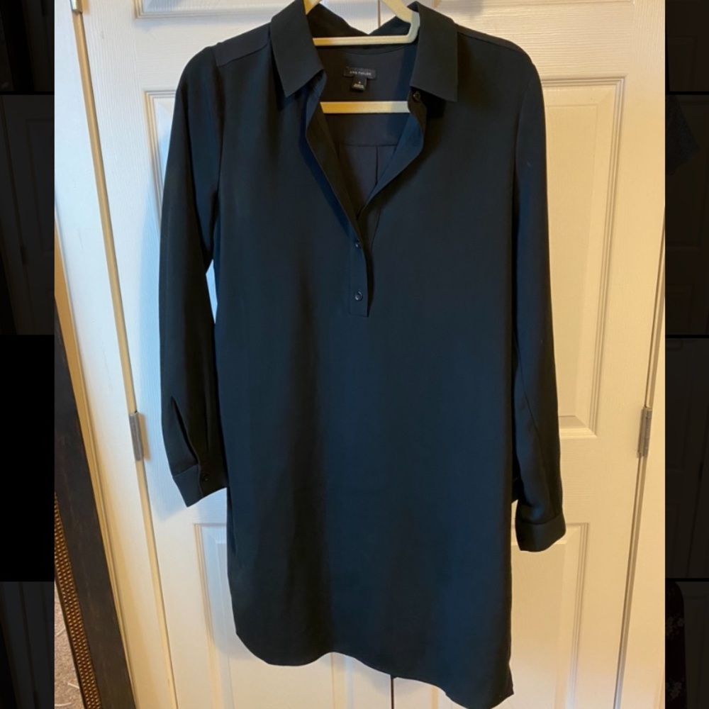 Shirt dress with amazing pleated back detail!